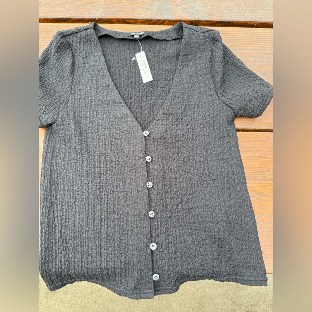 NWT Madewell textured button down top size XS in‎ black